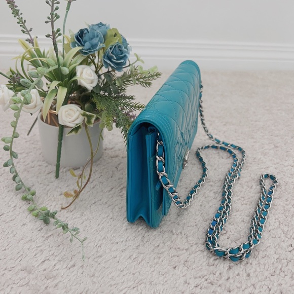 Chanel Boy Wallet on Chain Turquoise Patent WOC - Picture 3 of 13